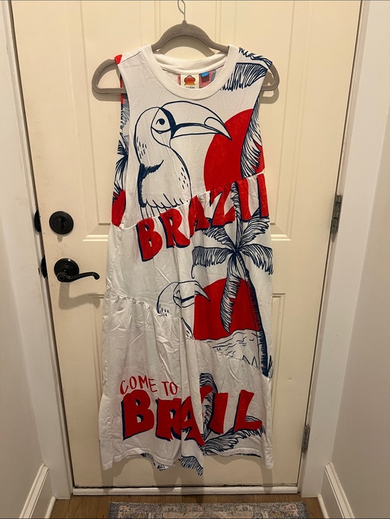 FARM Rio Dresses & Skirts - FARM Rio for Anthro White Dress with Red and Navy Brazil Graphic small